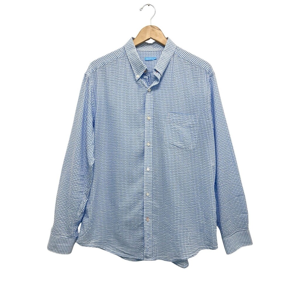 J.McLaughlin Gingham Button Down Shirt Long Sleeve Blue and White Check Men’s XL